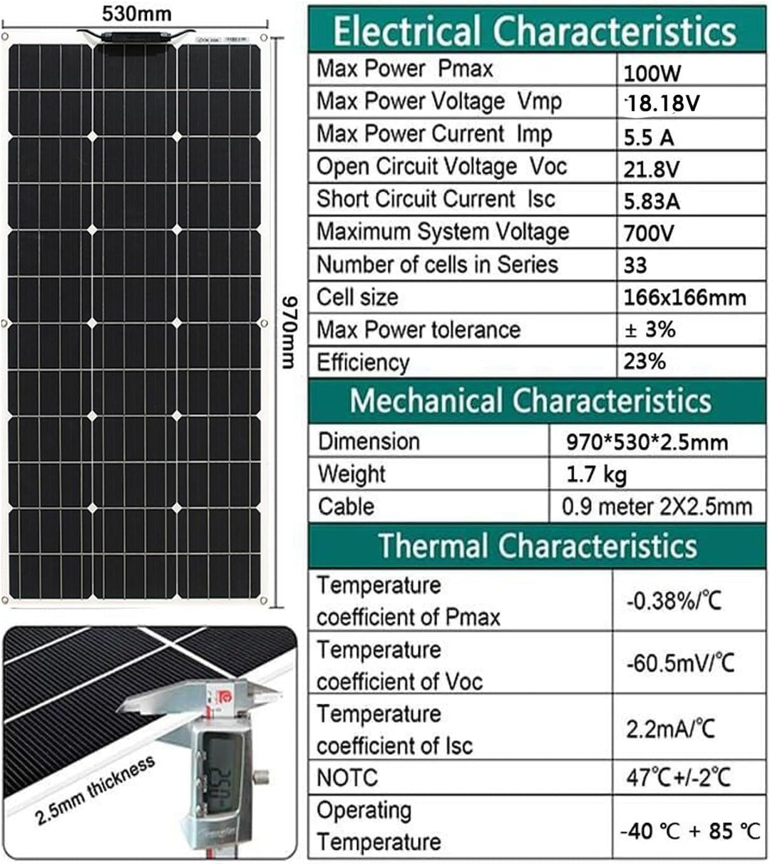 Aysolar 100W 12V Solarpanel Flexibel Monokristallines Flexible Solarmodul 100 Watt 12 Volt für Wohnw