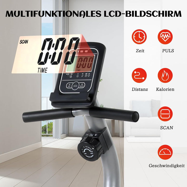 ISE Ergometer Liege- Heimtrainer mit Magnetbremse, Pulssensoren und LCD-Display, 8 Widerstandsstufen