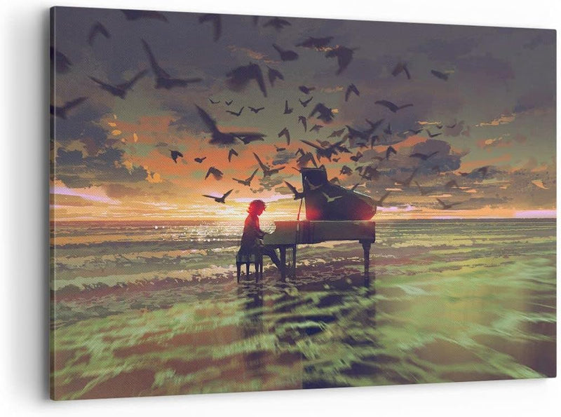 Bilder auf Leinwand 100x70cm Leinwandbild mit Rahmen Klaviermusik Gross Wanddeko Bild Schlafzimmer K