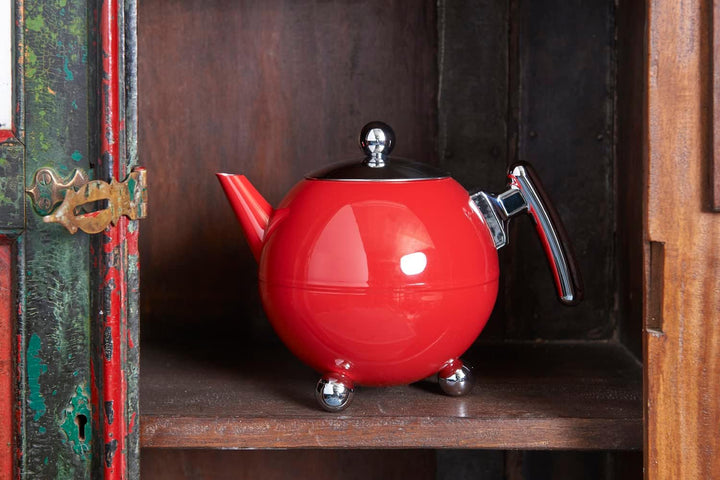 Bredemeijer rote bauchige doppelwandige Edelstahl Teekanne 1.2 Liter 160x241x181mm Rot, 160x241x181m