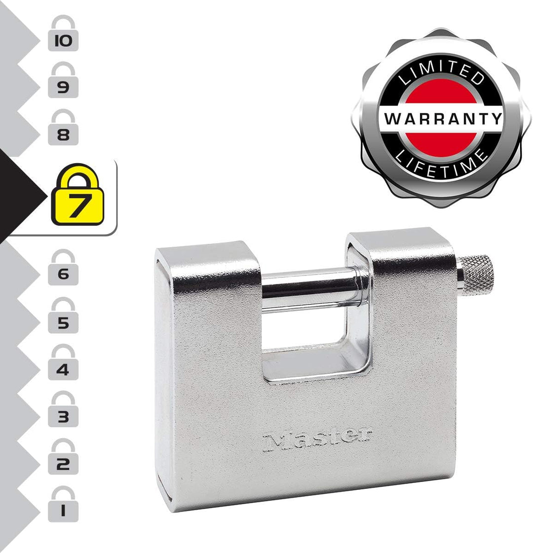 Master Lock 680EURD Rechteckiges Vorhängeschloss aus gehärtetem Stahl mit Schlüssel, Grau, 8 x 9,5 x