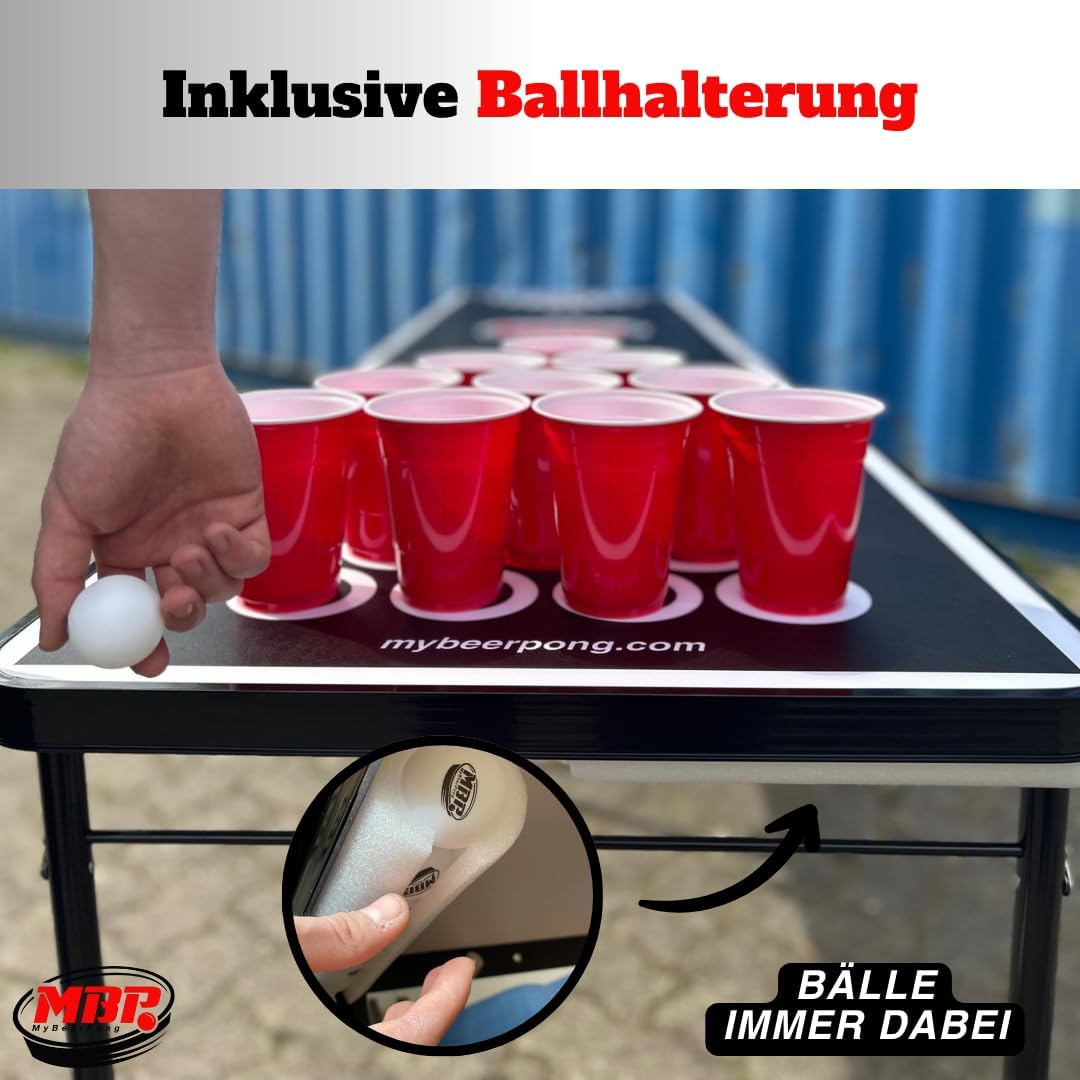 MYBEERPONG® Bierpong Tisch Classic + 6 Tischtennisbälle | Schwarzes Beer Pong Set als Gadget für Par