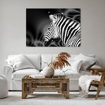 Bilder auf Leinwand 100x70cm Leinwandbild mit Rahmen Tier Zebra Streifen Gross Wanddeko Bild Schlafz