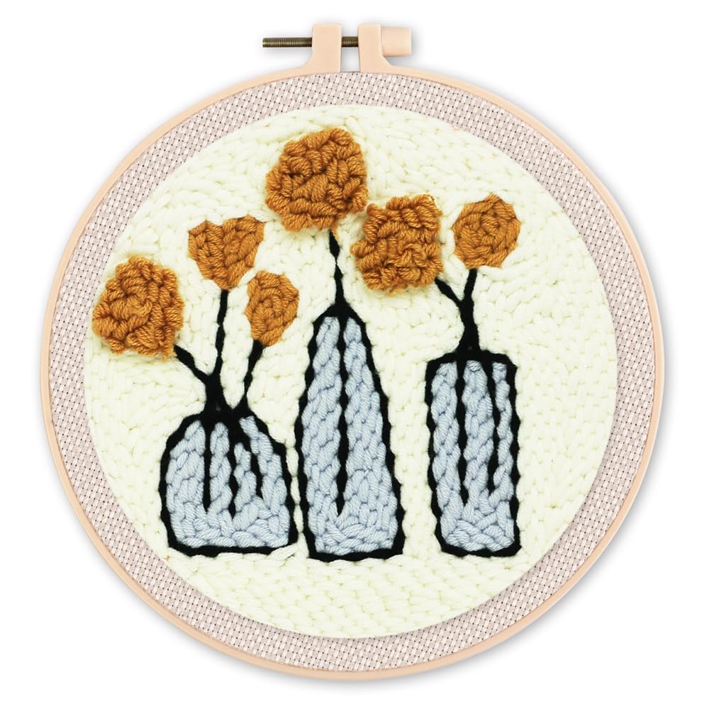 Figured'Art Punch Needle Set für Erwachsene - Stickerei, ideal für Anfänger - Blumen in Vasen - 20x2