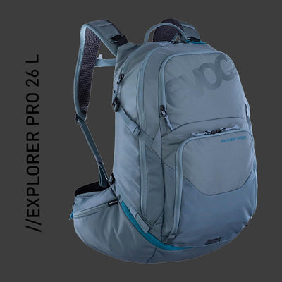 EVOC EXPLORER PRO 26, Rucksack (für kürzere Rückenlängen, AIR FLOW CONTACT SYSTEM, AIRO FLEX Hüftgur