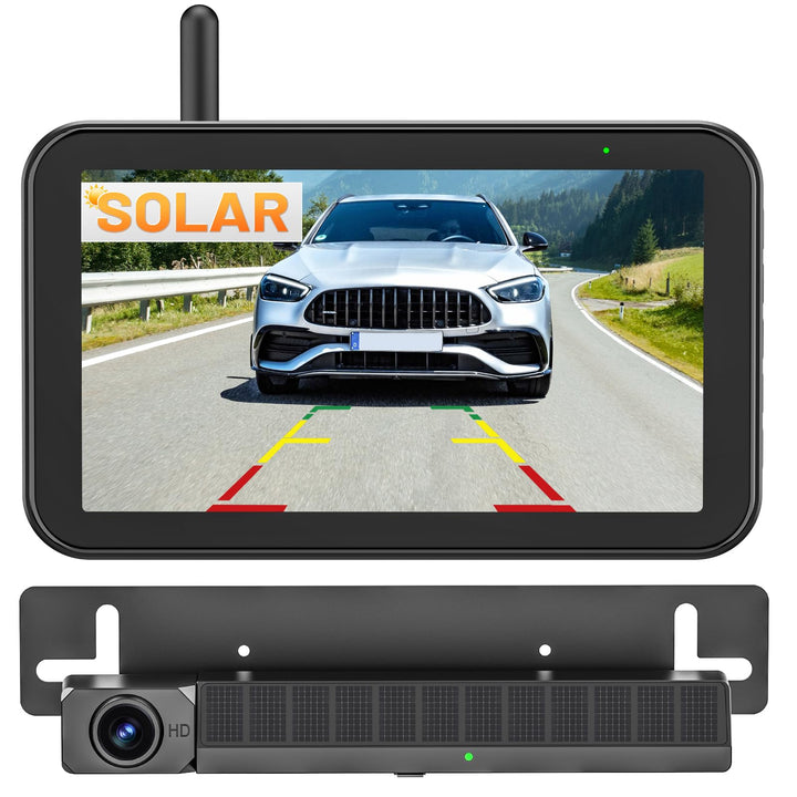 Solar Rückfahrkamera Kabellos, 5" Digital Rückfahrkamera Set 1080P Monitor, mit eingebautem Funksend
