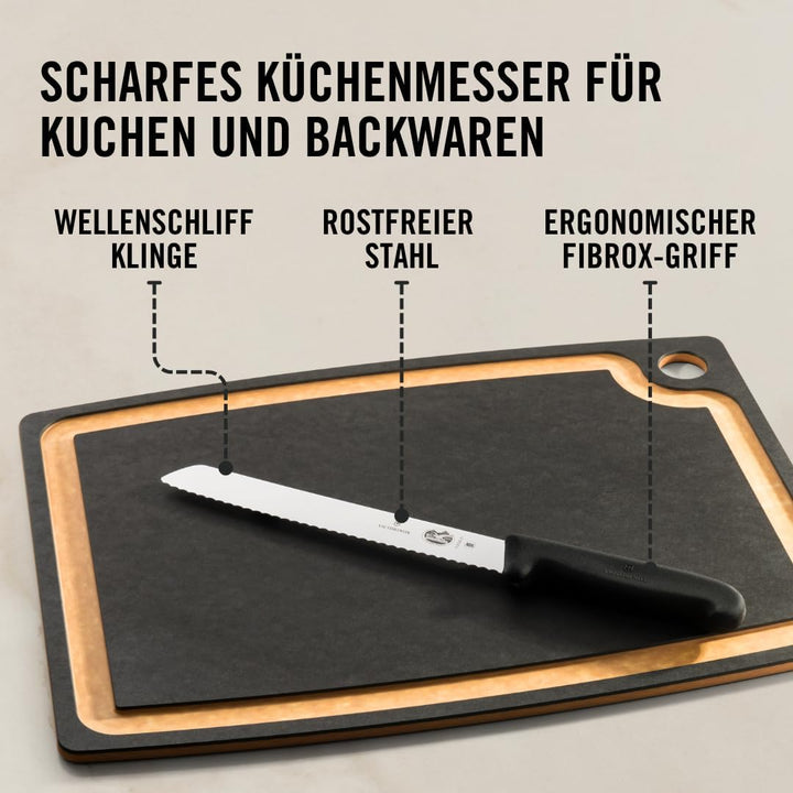 Victorinox Fibrox Brotmesser mit Wellenschliff, Scharfes Küchenmesser für Kuchen und Backwaren, 21 c
