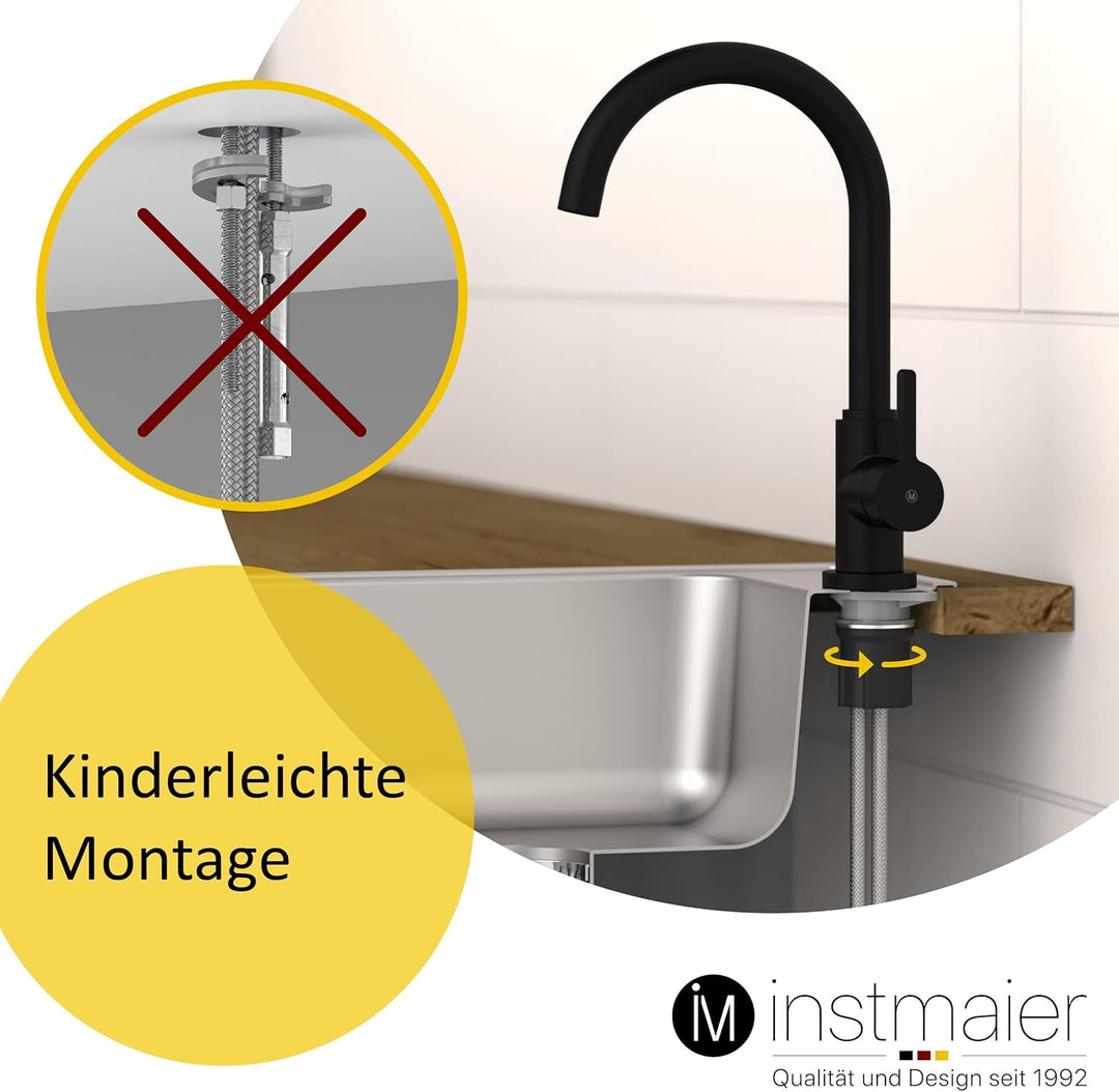 instmaier K3 Küchenarmatur | Wasserhahn Küche Schwarz matt | Spültischarmatur mit hohem Auslauf | Ar