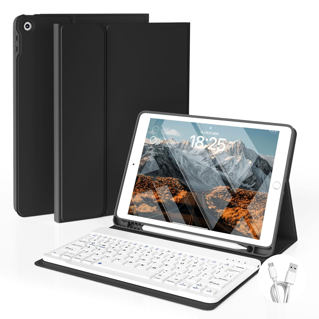 JKSML Tastatur Hülle für iPad 9./ 8./ 7. Generation (2021/2020/ 2019) mit Pencil Halter, Soft TPU Rü