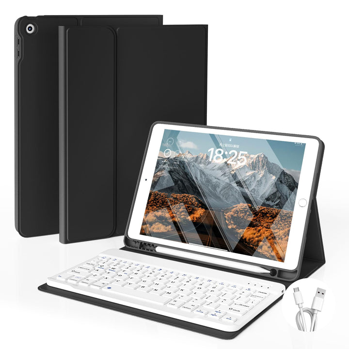 JKSML Tastatur Hülle für iPad 9./ 8./ 7. Generation (2021/2020/ 2019) mit Pencil Halter, Soft TPU Rü