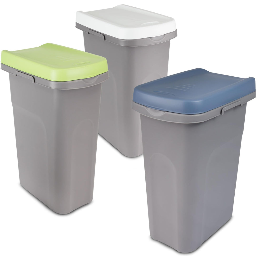 3x 40L Mülleimer Küche weiss grün blau, Mülleimer 3 Fächer, Mülltrennsystem 3fach, Mülltonne, Abfall