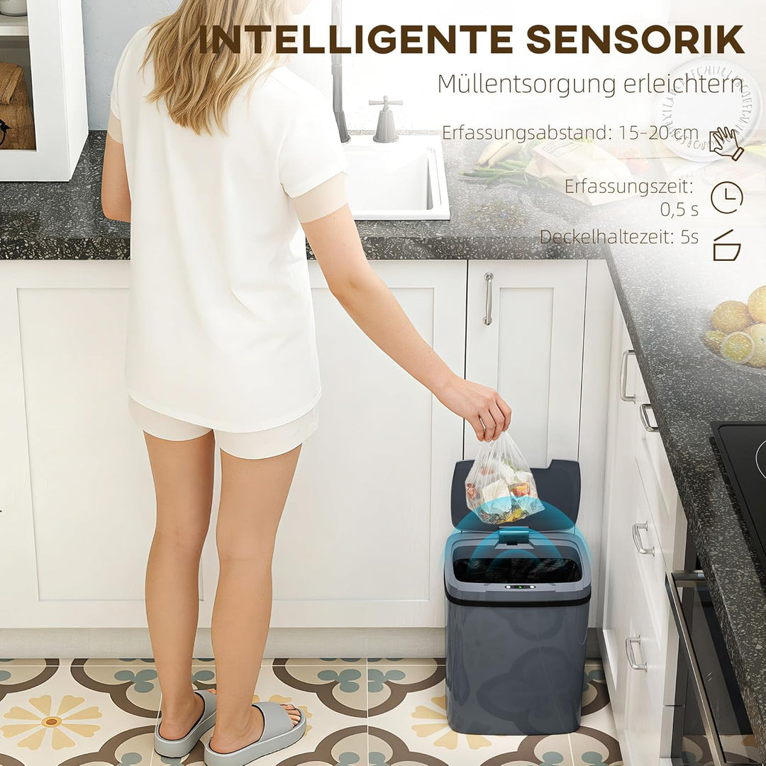 HOMCOM Sensor Mülleimer 15L Automatischer Mülleimer mit zwei Öffnungsmodi, Abfalleimer Müllbehälter