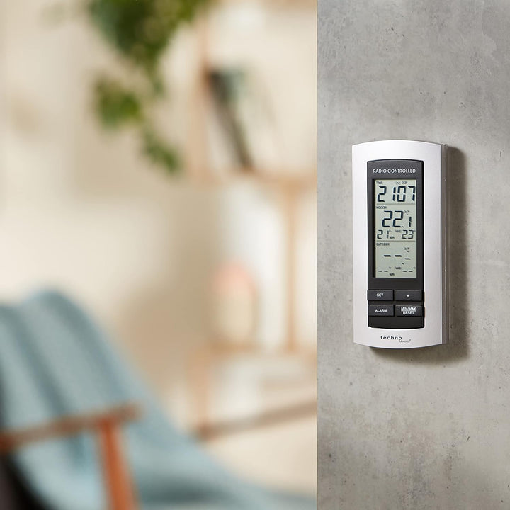 Technoline WS 9140 klassische Wetterstation mit Funkuhr, Innen- und Aussentemperaturanzeige, silber,