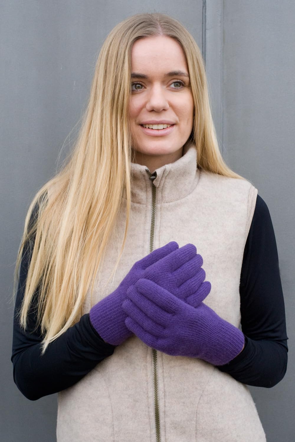 FosterNatur, Merino Damen Wollhandschuhe/Fingerhandschuhe, 100% Wolle Merino extrafein 7 Violett, 7