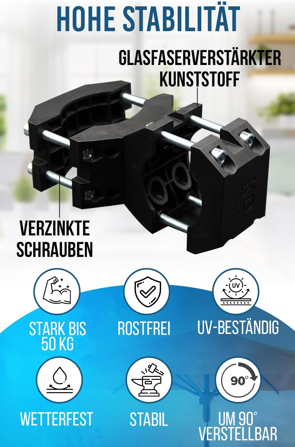 KD-TECH Stabiler Sonnenschirmhalter - Sonnenschirmständer für Balkon und runde, eckige Geländer - So