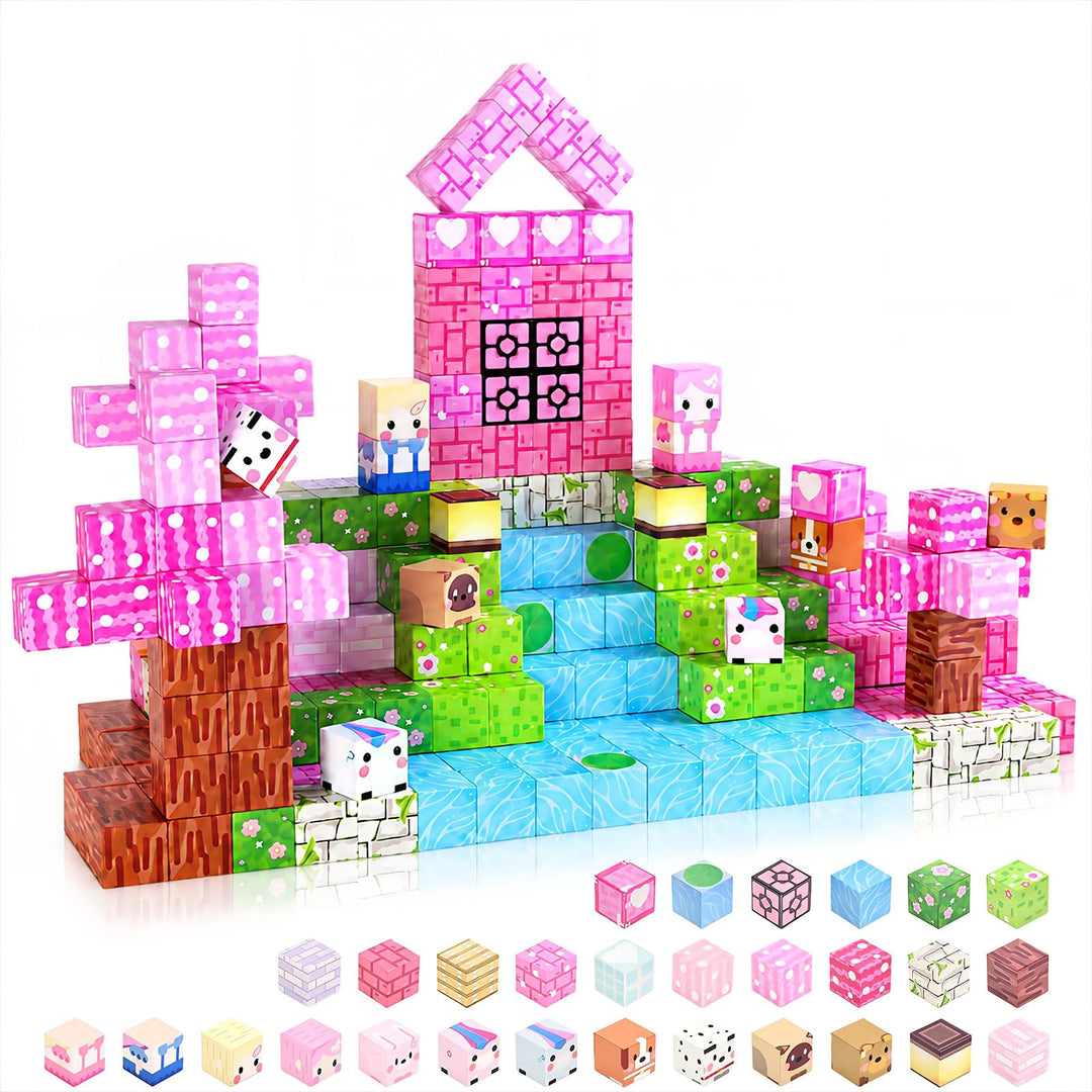 Magnetische Bausteine, 100 Teile, Einhorn-Kawaii-Set für Kinder ab 3 Jahren