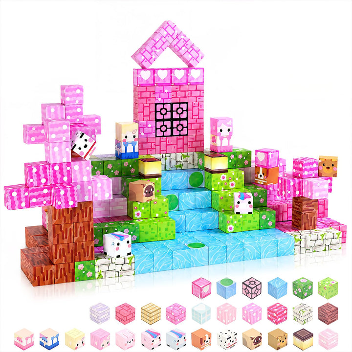 Magnetische Bausteine, 100 Teile, Einhorn-Kawaii-Set für Kinder ab 3 Jahren