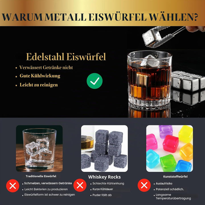 16 Stück Eiswürfel Aus Edelstahl Wiederverwendbare Whisky Steine Ice Cubes Set, Whiskysteine, Wein K