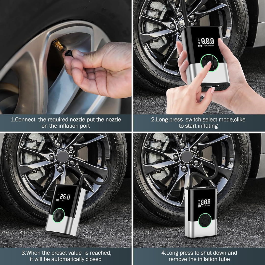 6000mAh Tragbare Elektronische Luftpumpe,150PSI Fahrradpumpe Elektrisch, Akku Kabelloser Tragbarer L