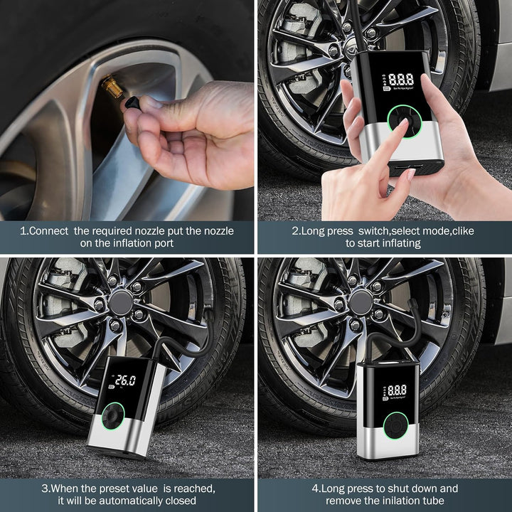 6000mAh Tragbare Elektronische Luftpumpe,150PSI Fahrradpumpe Elektrisch, Akku Kabelloser Tragbarer L