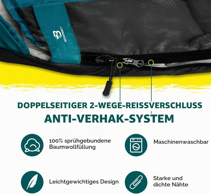 Bessport Schlafsack Flannel für Camping 3-4 Jahreszeiten - 10 °C-20°C | Winter Schlafsack Leichtgewi