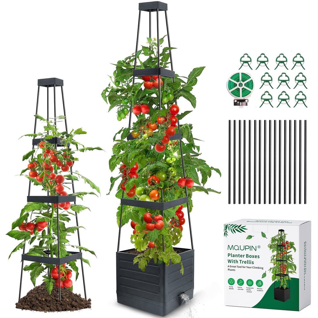 MQUPIN 145cm Tomaten Pflanzkästen, 1 Stück Hochbeet mit Rankgitter zum Klettern von Gemüse, Pflanzen