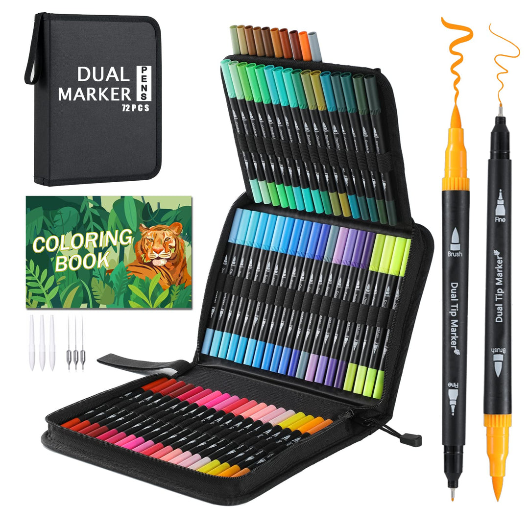 TrendGate Dual Brush Pen Set, 72 Farben Fineliner und Pinselstifte Set, Doppel Filzstifte Dicke und