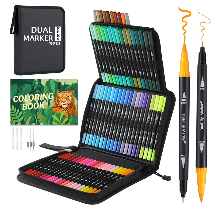 TrendGate Dual Brush Pen Set, 72 Farben Fineliner und Pinselstifte Set, Doppel Filzstifte Dicke und