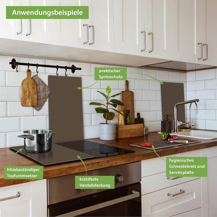 banjado® Herdabdeckplatte Glas 2-teilig je 30x52 cm/Schneidebrett Herdabdeckung mit Motiv Schokobrau