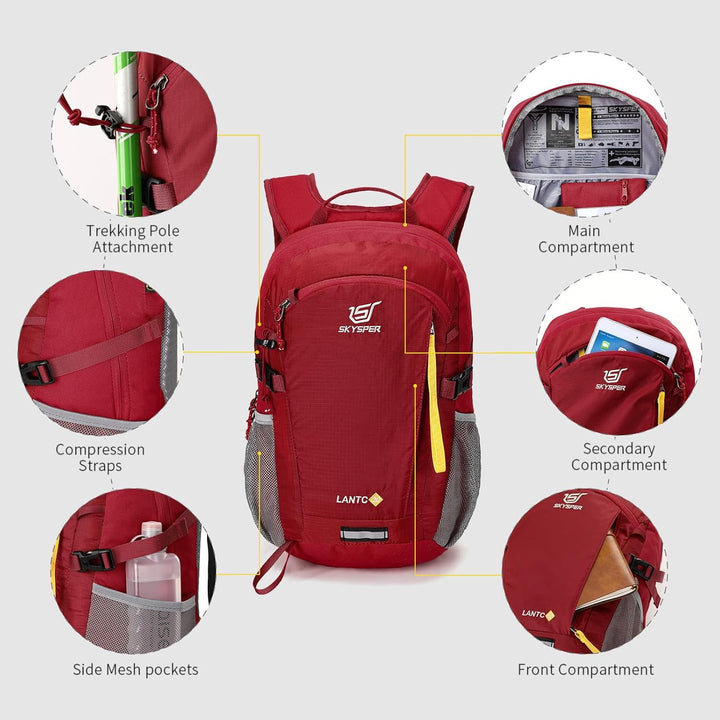 SKYSPER Leicht Wanderrucksack Klein Rucksack mit Rückenbelüftung Trekkingrucksack aus atmungsaktivem