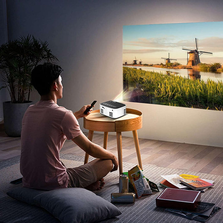 Kabelloser Mini Projektor, 1080P Wifi Projektor, kabelloser Projektor mit eingebauten Lautsprechern,