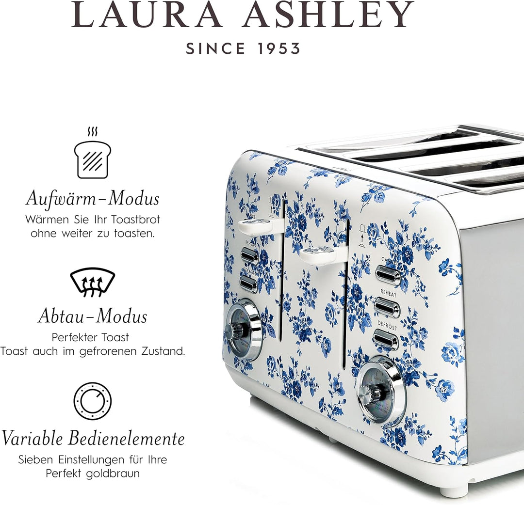 VQ Laura Ashley 4-Scheiben-Toaster Mit Einstellbaren Heiz-, Auftau- Und Aufwärmmodi - Edelstahl Vint