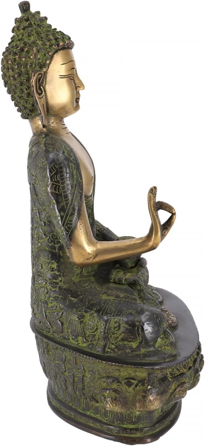 GURU SHOP Buddha Statue aus Messing Amoghasiddhi Buddha 32 cm - Modell 1, Grün, Buddhas, Modell 1