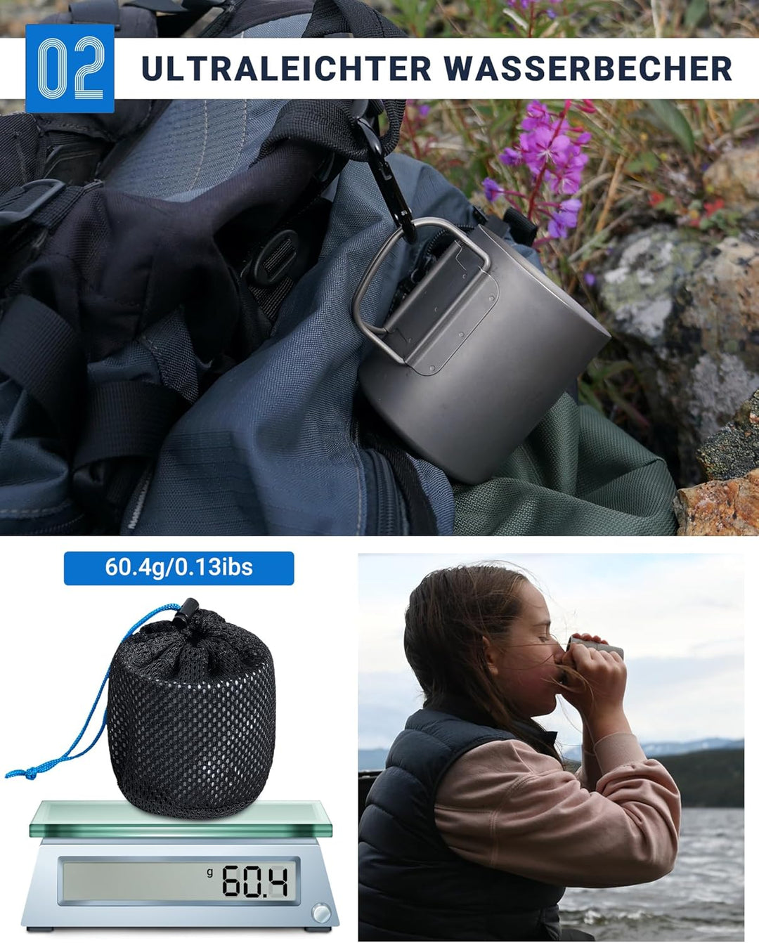 COOK'N'ESCAPE Titan Topf Hängender Topf Kochgeschirr mit klappbarem Deckelgriff Ultraleichter tragba