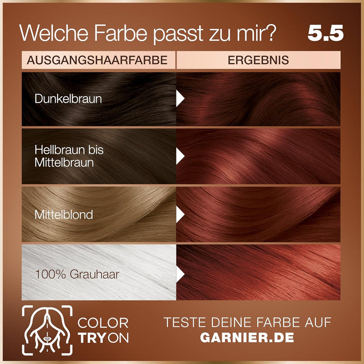 Garnier GOOD Dauerhafte Haarfarbe 5.5 Hibiskus Rotbraun – Coloration ohne Ammoniak, bis zu 100% Grau