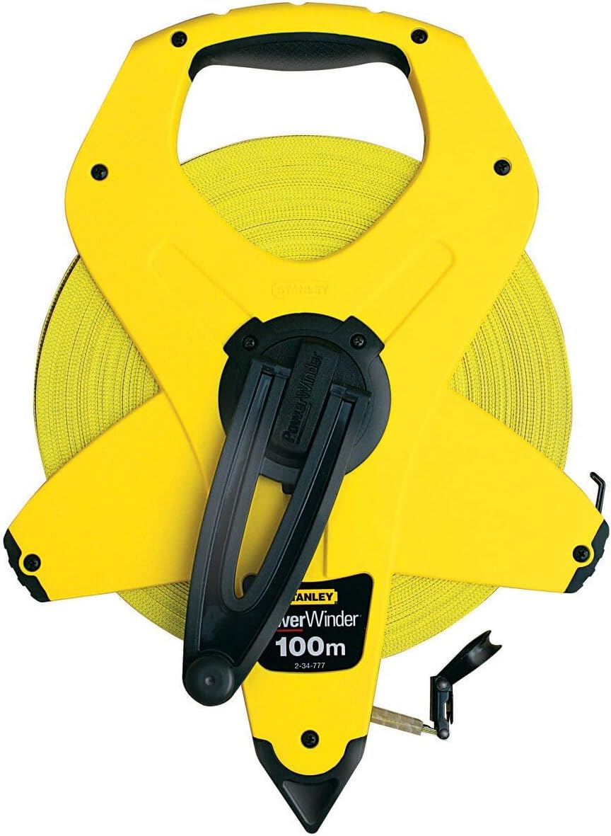 Stanley Rahmenbandmass Power Winder Fiberglas (100 m Länge, 13 mm Breite, ergonomisch, Genauigkeitsk