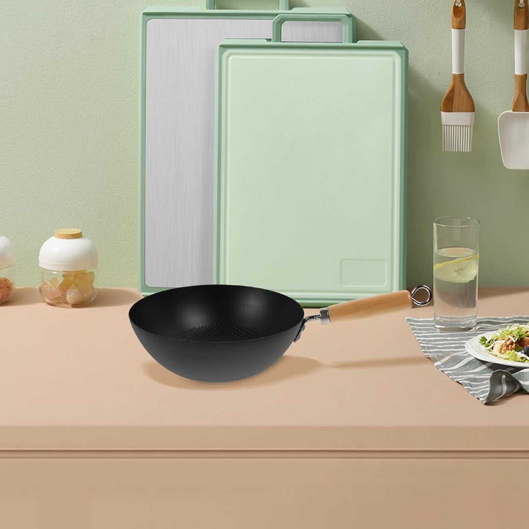 Angoily Kleiner Japanischer Wok 24cm aus Schmiedeeisen Handlicher Haushaltswok mit Hitzebeständigem