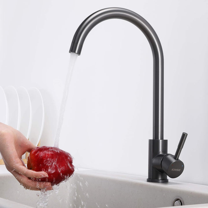 KINSE Einhebel Küchenarmatur Edelstahl | 360° Schwenkbar Spültischarmatur | Hochdruck Wasserhahn Küc