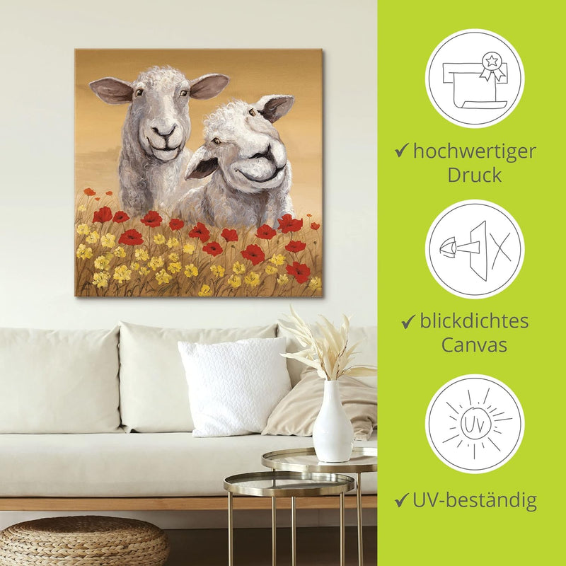 ARTland Leinwandbilder Wandbild Bild auf Leinwand 100 x 100 cm Tiere Haustiere Schaf Malerei Creme A