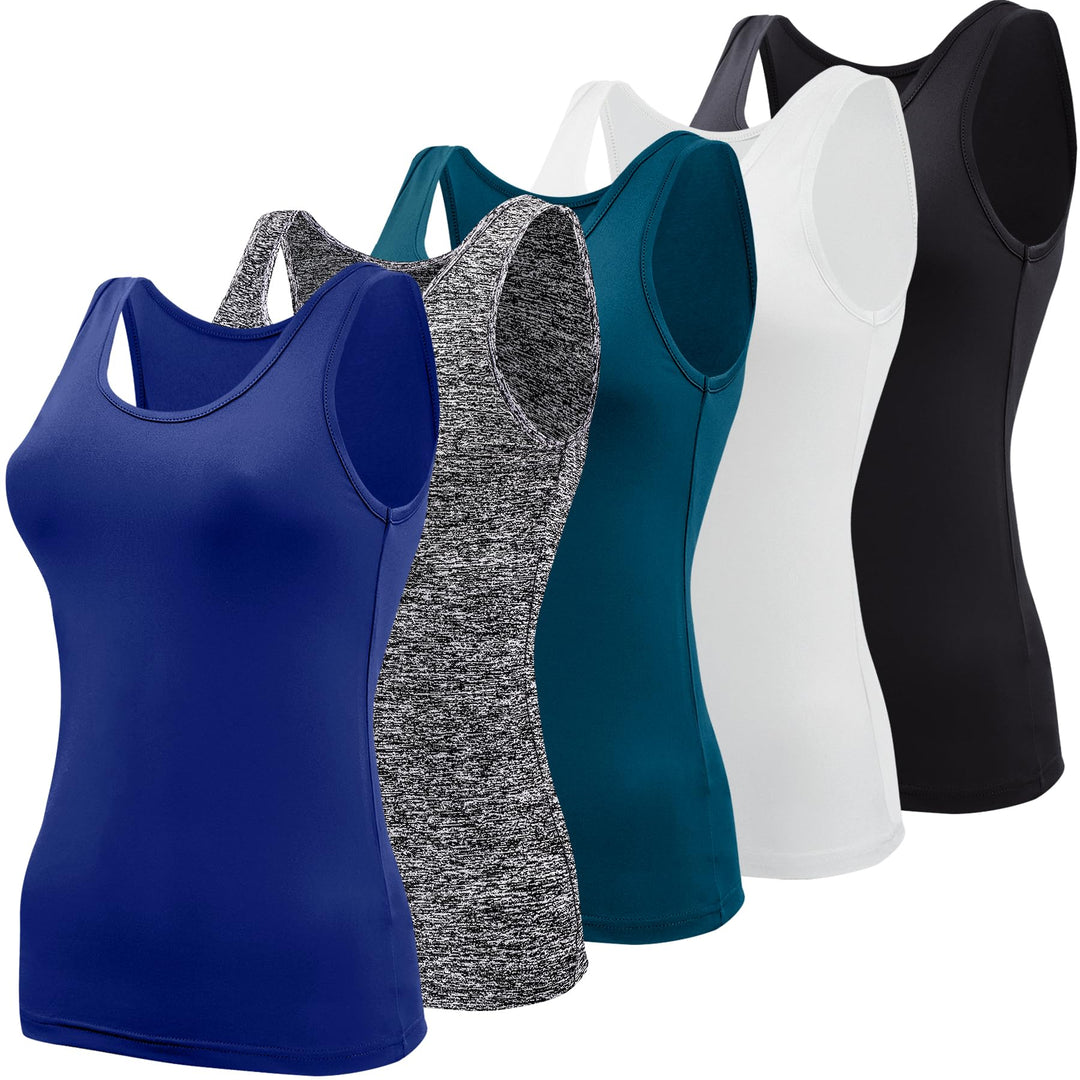 BQTQ 5 Stück Unterhemd Damen Crop Top Tank Top Basic Cami Tank Top für Frauen und Mädchen L Schwarz,