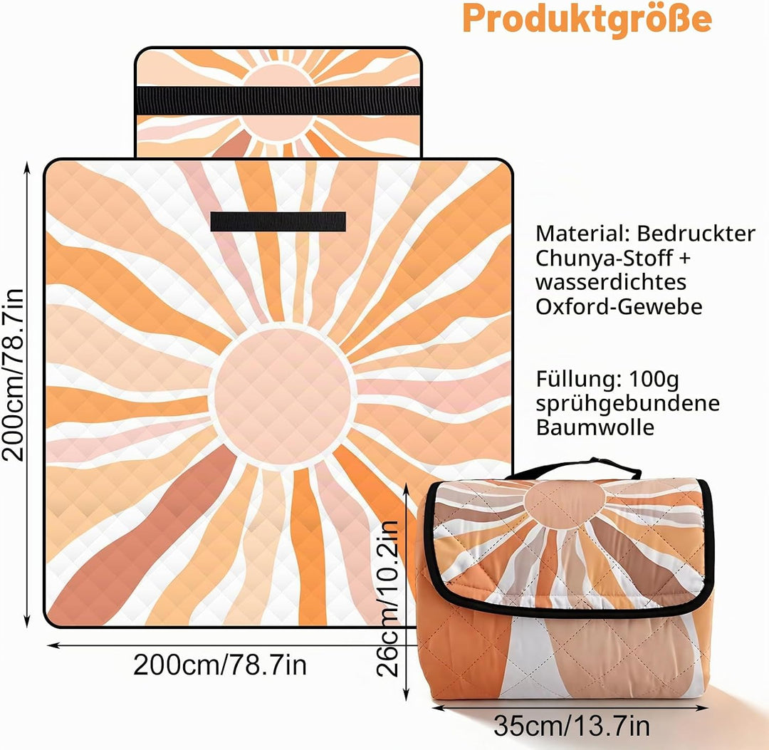 Picknickdecke, 200x200cm Faltbare Picnic Blanket, Waschbare Campingdecke, Leicht Zu Tragen Stranddec