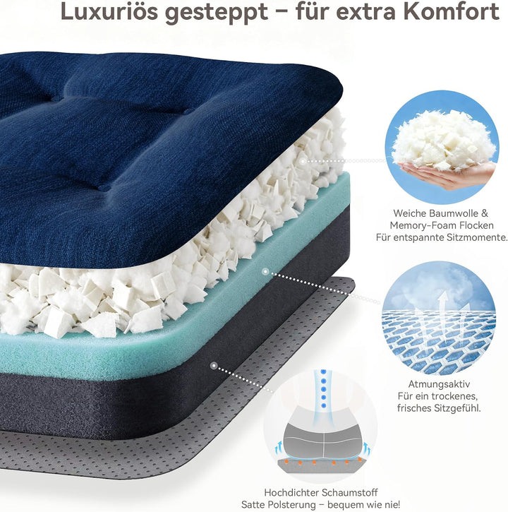 Codi Sitzkissen 40x40×8 cm 4er Set, Extra Dicke, Bequeme Stuhlkissen mit wasserabweisendem Bezug – W
