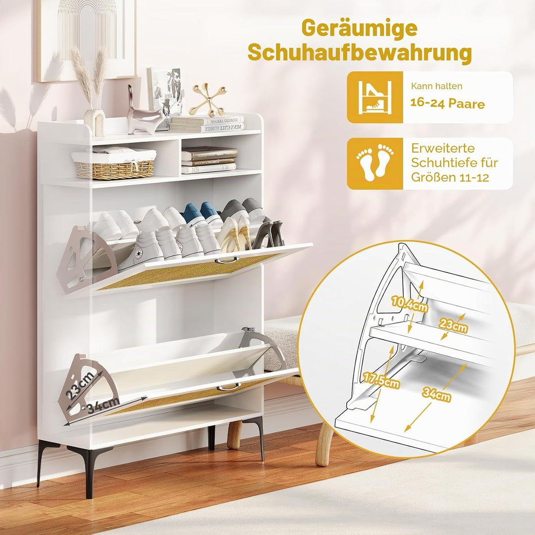 Dripex Schuhschrank, Schuhkipper mit 2 Flip-Schubladen,Schuhregal schmal mit Metallfüssen, verstellb