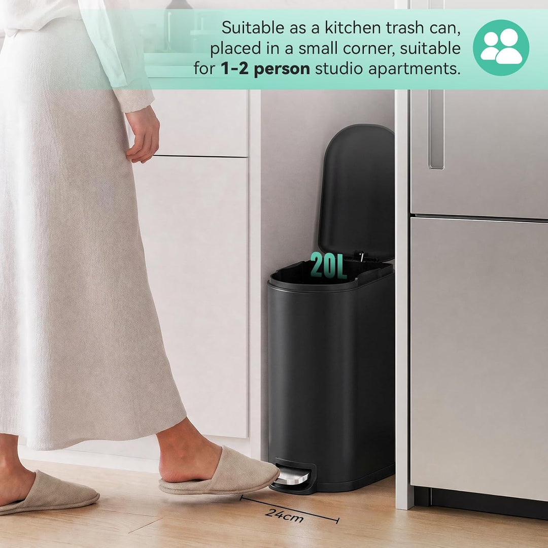 Clevich schmaler 20L rechteckiger Metall-Mülleimer, Softclose, Schwarz | Treteimer,herausnehmbarer I