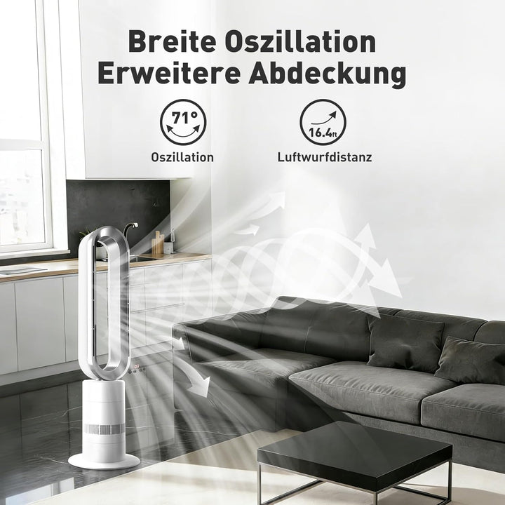 TP18Pro 2-in-1 Bladeless Turmventilator - Heizgerät & Kühlventilator, 10 Kühl- & 3 Heizstufen, Fernb