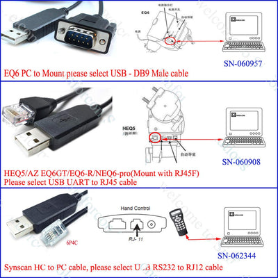 Skywatcher Teleskope Goto Control EQMOD ASCOM-Kabel für HEQ5pro AZEQ5 AZEQ6 EQ6-R Asiair Synscan Got