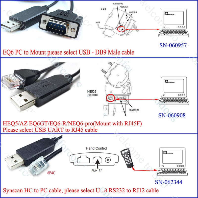 Skywatcher Teleskope Goto Control EQMOD ASCOM-Kabel für HEQ5pro AZEQ5 AZEQ6 EQ6-R Asiair Synscan Got