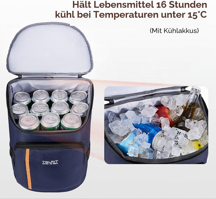 TOURIT 28L Kühler Rucksack Leichter Rucksack mit Flaschenöffner Hält 30 Dosen Blau, Blau