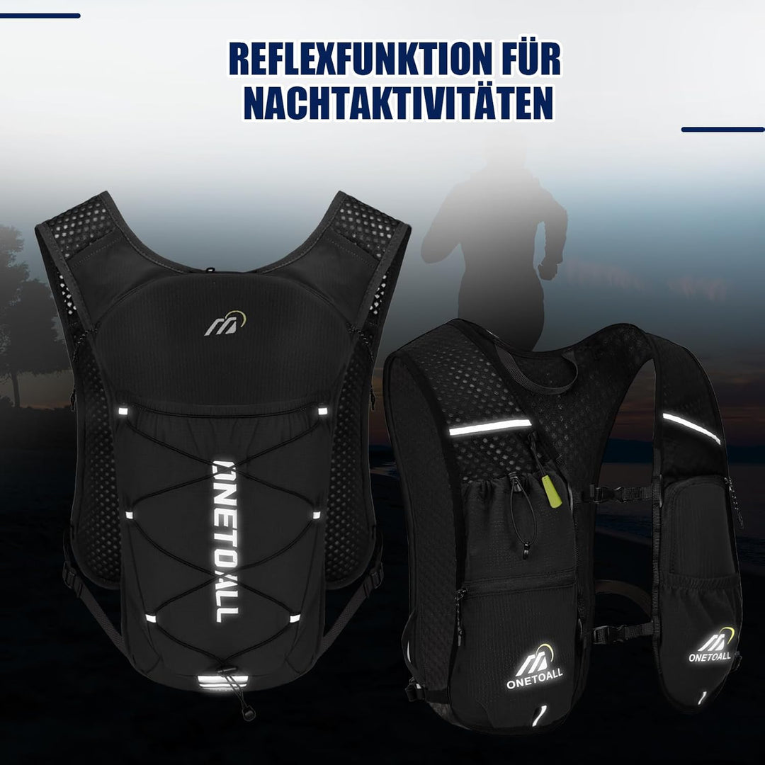 Laufweste Damen mit 500ml Trinkflasche/2L Trinkblase, Leichter Trinkrucksack Laufen Herren 6L, Runin