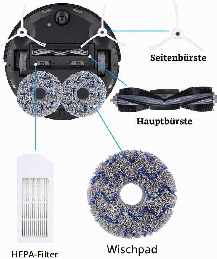 21 Stück Ersatz-Zubehör-Set für Ecovacs Deebot X1 Omni/ X1 e Omni/ X1 Turbo,1 Hauptbürste 1 Schraube